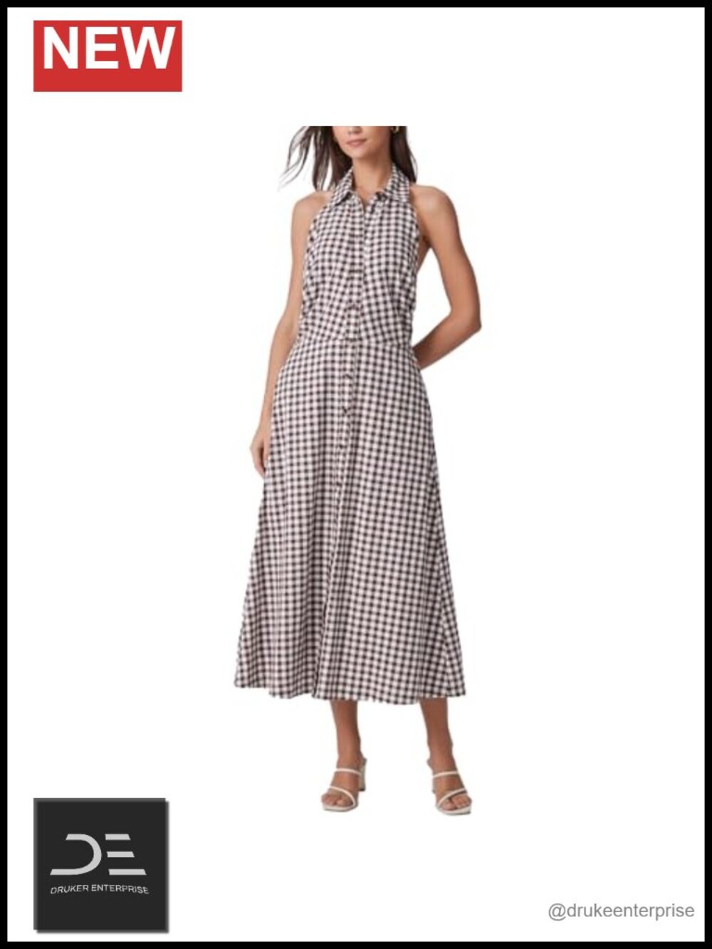 Women's Summer Midi Dress Plaid Open Back Sleeveless A Line Beach Sundress